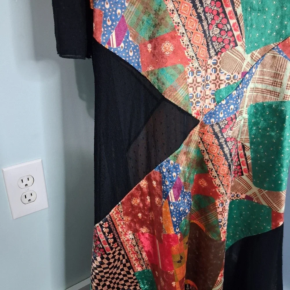 Free People Parker Patchwork Maxi Dress Sz L Sheer Back Velvet Boho Chic